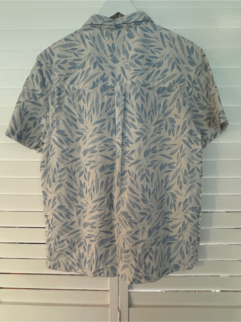Soulstar Linen-Like Short Sleeve Blue Leaf Print Camp Collar Shirt NWT Med - Picture 3 of 9